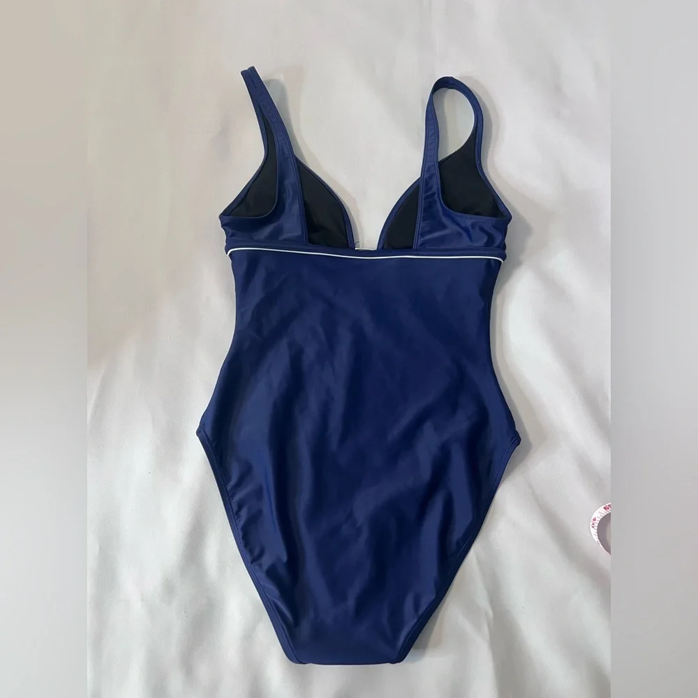 Lauren Ralph Lauren Womens Blue V Neck‎ One Piece Swimsuit Sz 10